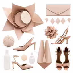 a collection of different pink and beige pieces