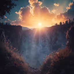 there is a sunrise on the mountain peak