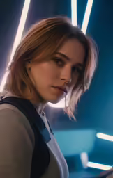 a woman in grey sweater and gray sleeveless top