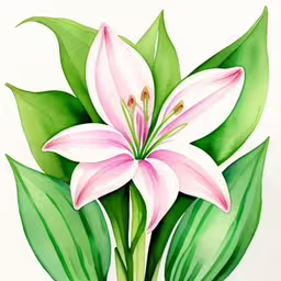 a white lily with green leaves in a vase
