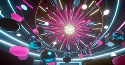 colorful fireworks and disco balls at night