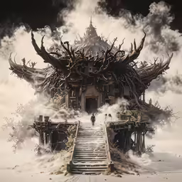 this is an art work of an old building that has been destroyed