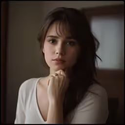 a women who has her hands together, is looking at the camera