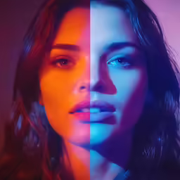 a woman with blue eyes and black hair next to a woman with brown hair