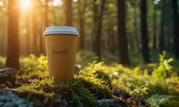 a cup of coffee that is sitting in the grass