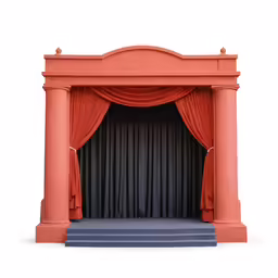 the entrance to a stage that has red curtains