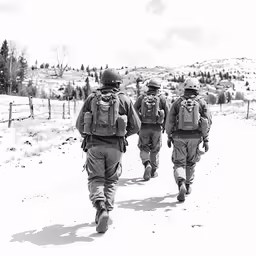 some men are walking in the snow