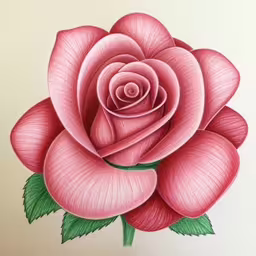 a large pink rose that is drawing on paper,a drawing of a pink rose by itself