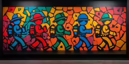 a painting in a gallery showing a large number of people