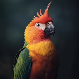 a colorful bird with orange and green feathers