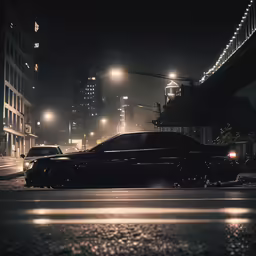 cars at night on a city street with traffic lights