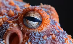 an eye shot of some very colorful creatures