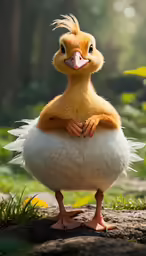 a chicken standing on its leg and looking down