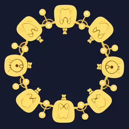 the charm bracelet with smiley faces and beads has a lot of teeth