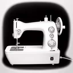 a white sewing machine with the lid down and no buttons on it