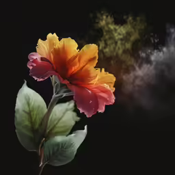 a colorful flower is in the air next to some clouds