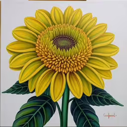 a painting of a sunflower on a white background,a yellow sunflower painted on a whiteboard