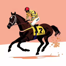 a man riding a horse on a race track,a man riding on the back of a brown horse