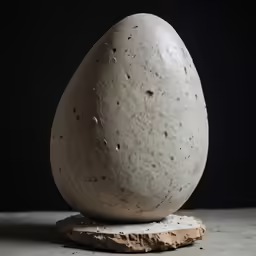 a small egg sitting on top of a stone base