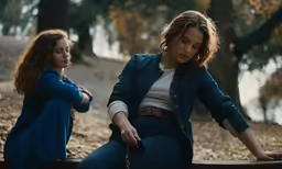 a couple of women sitting on top of a wooden bench