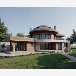 there is a very large round house with windows