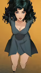 a comic girl sitting down with very large breast