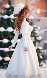 a young girl dressed in white is wearing a hat