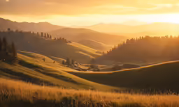 an expansive green landscape is silhouetted against the sun