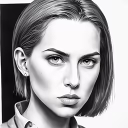 a drawing of a woman in black and white