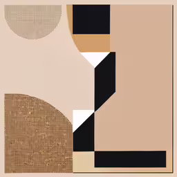 a abstract painting with beige, black and tan shapes,a large print of various shapes and sizes