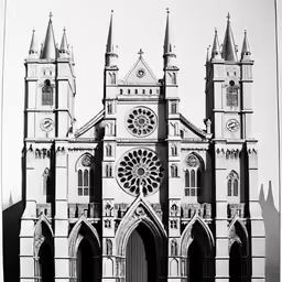 a black and white drawing of a cathedral