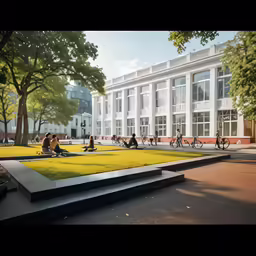 this is people walking on the grass in the middle of a park