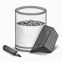 a drawing of an open cup of rocks and a pen