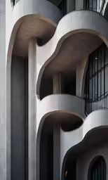 an artistic building designed using curved concrete blocks
