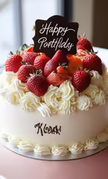 a birthday cake with strawberries on it