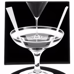 a wine glass with two serving utensils in it