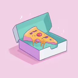 this illustration has pizza in a purple box and is yellow