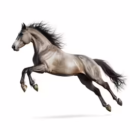 a running grey horse with a long mane