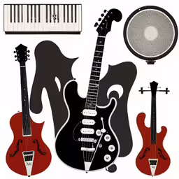 the silhouettes of guitars and musical instruments