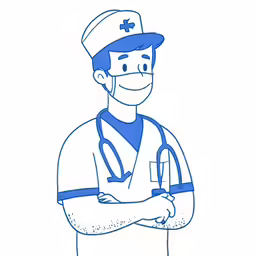 a cartoon person in scrubs wearing a nurse uniform