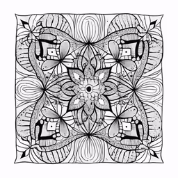 a coloring page with black and white flower design