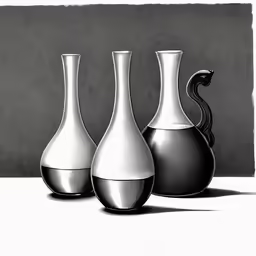three vases are lined up in a row