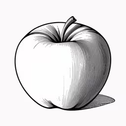 an old fashioned apple is sitting on a white surface,a drawing of a apple with one apple slice
