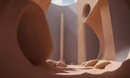 view into an abstract, wavy, desert like landscape