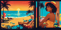 a woman in a straw hat sitting on the beach,a woman on a beach next to the ocean