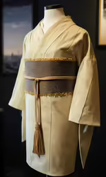 a tan shirt with a brown belt and tassels