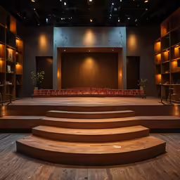 a large wooden room with many rows of empty auditorium seats