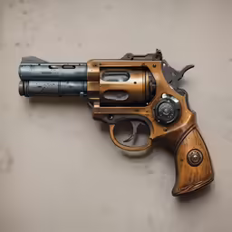 a wood engraved gun with an automatic - powered sight