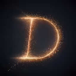 sparkling gold sparkle letter d against a black background