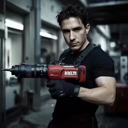 a man holding a cordless drill in his hand
